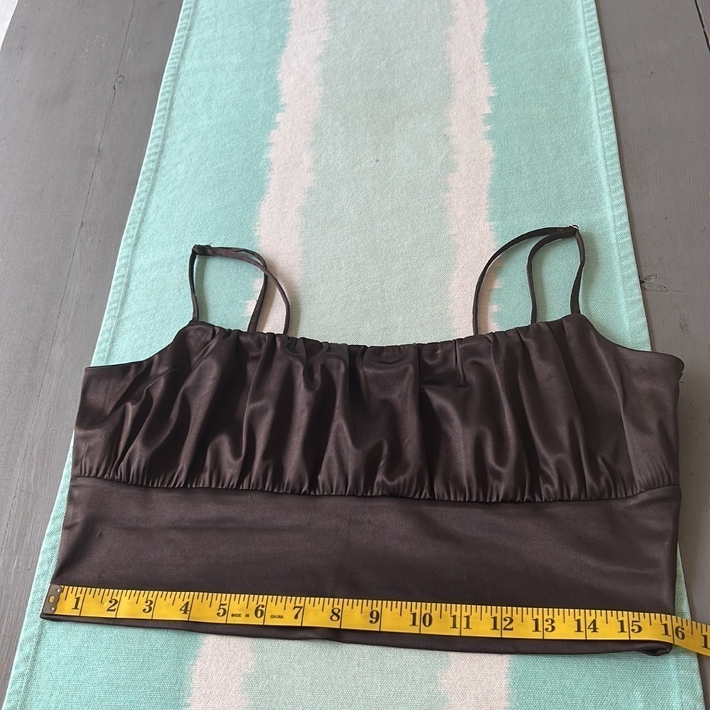 Divided H&M Cropped Draped Satin-Look Top Brown Size L - Picture 9 of 11